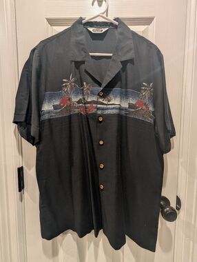 Triumph  Black Hawaiian Camp Shirt with Sunset Motif